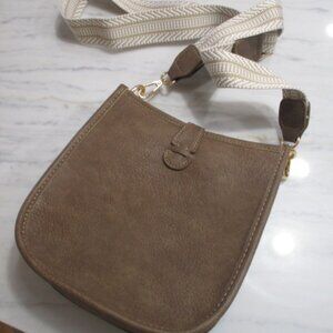 Brown Leather Crossbody Bag with cloth strap NWOT